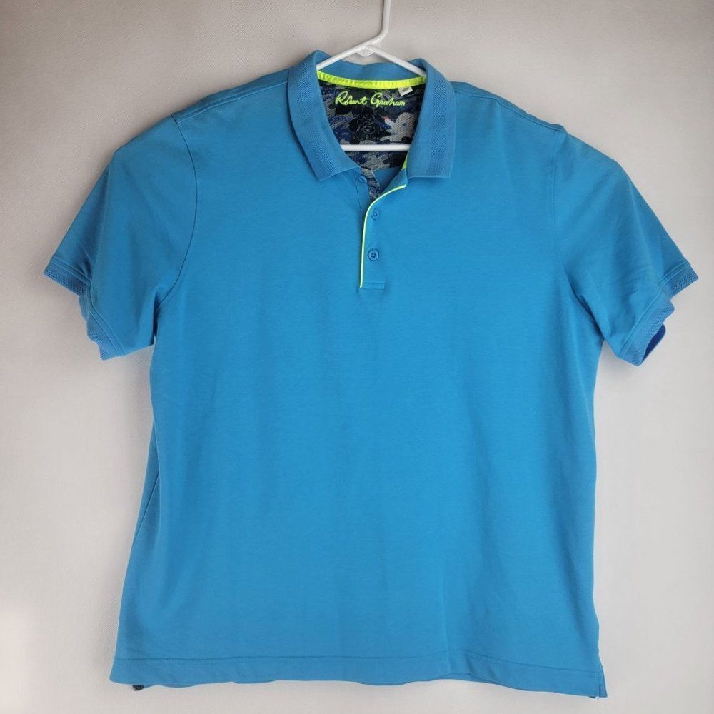 Robert Graham Mens Size 2XL Light Blue Cotton Poly Classic Polo